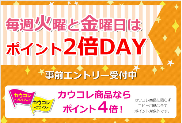 毎週火曜と金曜日はポイント2倍DAY